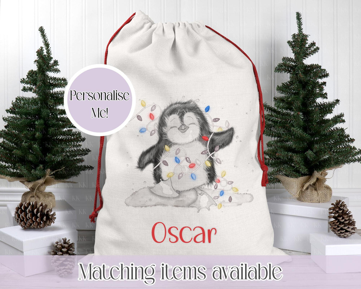 Personalised Penguin Santa Sack. Christmas Sack - Christmas Bag - For kids- for him - for her- Toy Sack