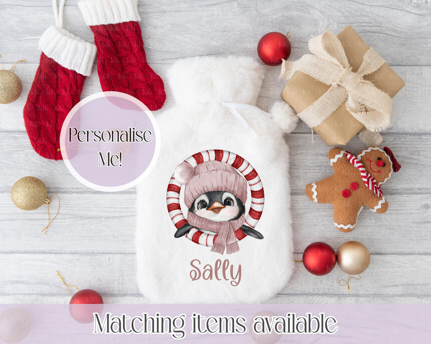 Personalised Penguin Teddy Fluffy Hot Water Bottle with Faux Fur Cover – 2L Hot Water Bottle in Gift Box, Winter Warmer, Christmas Gift