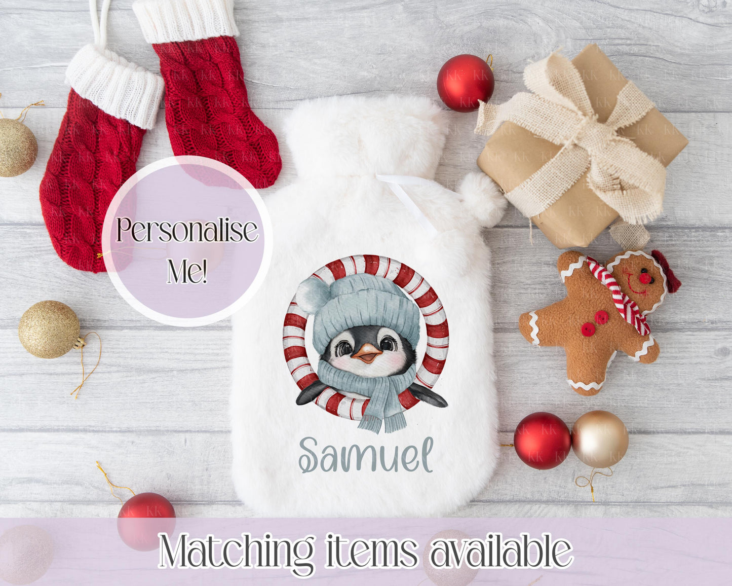 Personalised Penguin Teddy Fluffy Hot Water Bottle with Faux Fur Cover – 2L Hot Water Bottle in Gift Box, Winter Warmer, Christmas Gift
