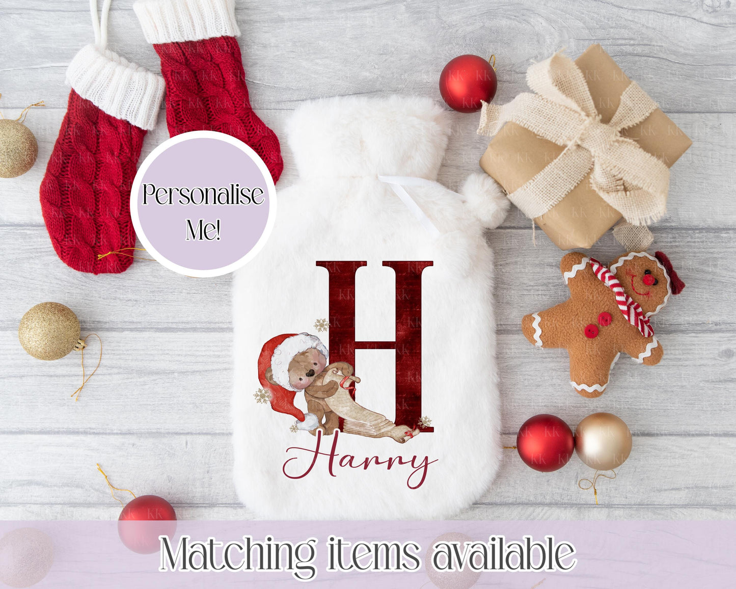Personalised Teddy Elf - Santa Fluffy Hot Water Bottle with Faux Fur Cover – 2L Hot Water Bottle in Gift Box, Winter Warmer, Christmas Gift