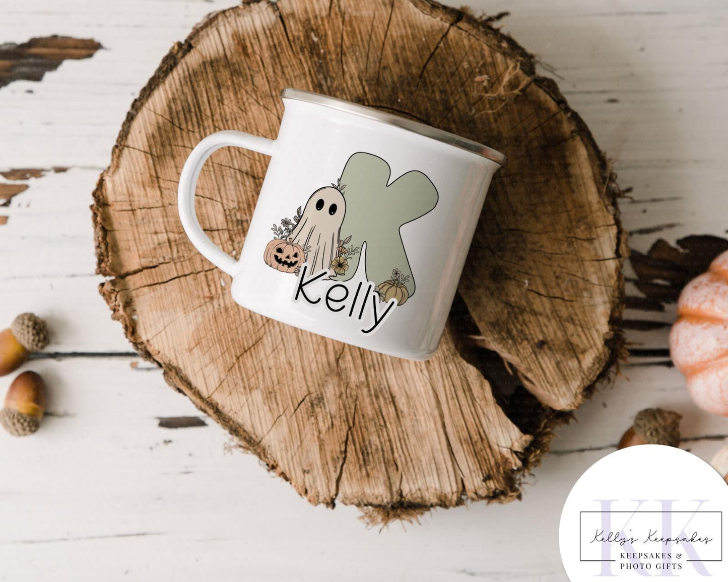 Personalised Ghost Mug - Custom Name Halloween Mug - Enamel Camping or Ceramic Mug - Spooky Season Gift - Hot water bottle