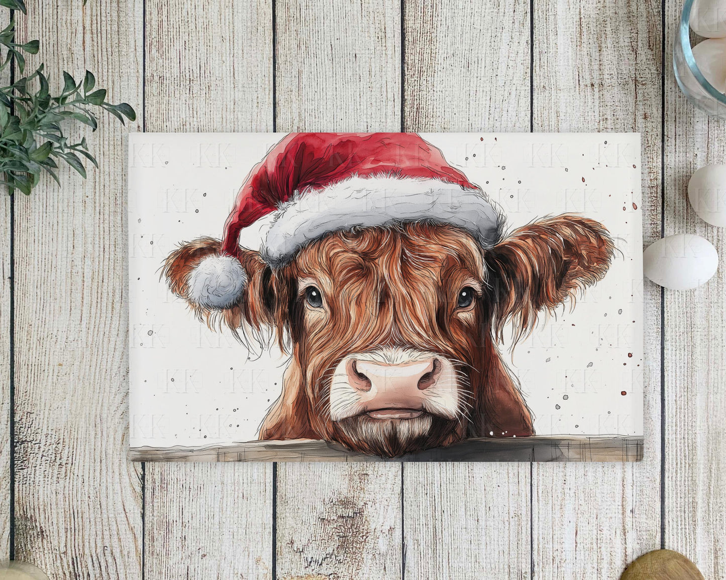 Christmas Highland Cow or Cow Glass Chopping Board - Worktop Saver- Winter Highland coo - Winter Decor - Snow - Country Kitchen Decor