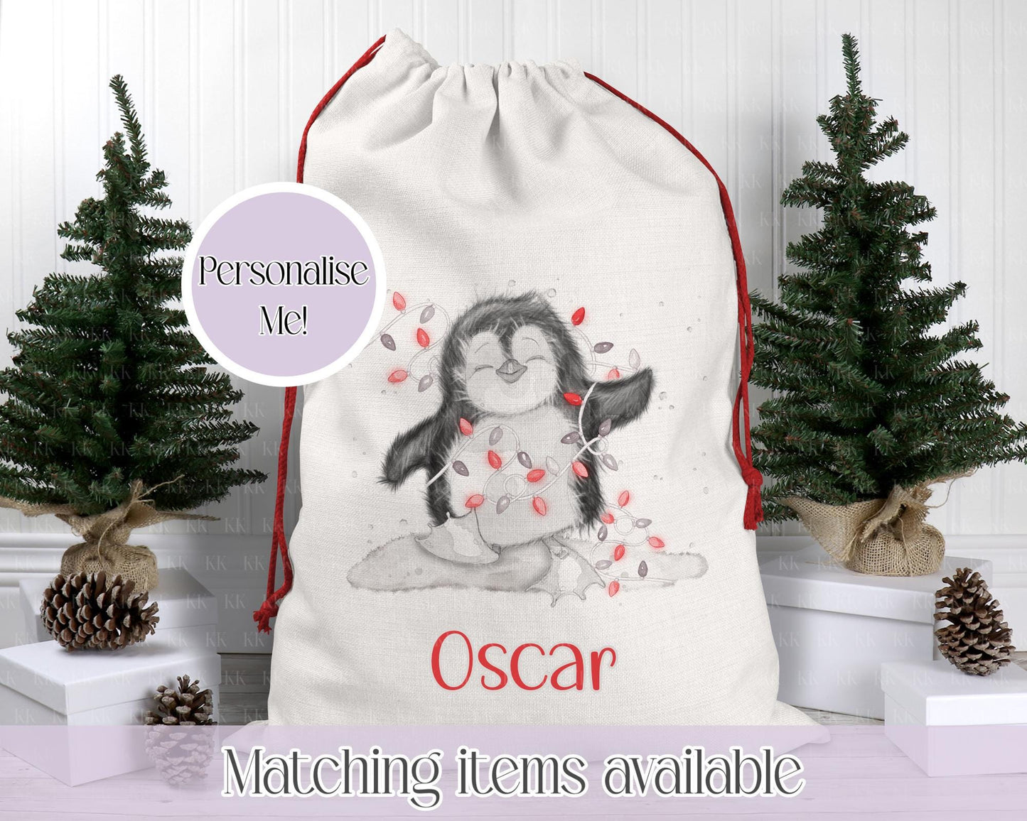 Personalised Penguin Santa Sack. Christmas Sack - Christmas Bag - For kids- for him - for her- Toy Sack