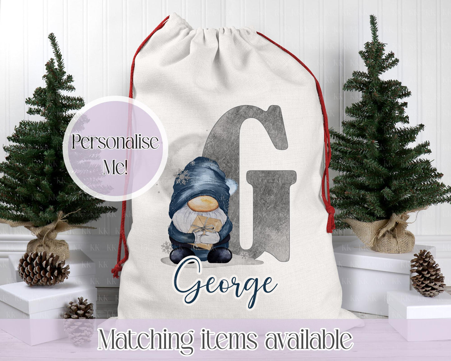 Personalised Christmas Gonk Santa Sack - Navy Gonk - Christmas Sack