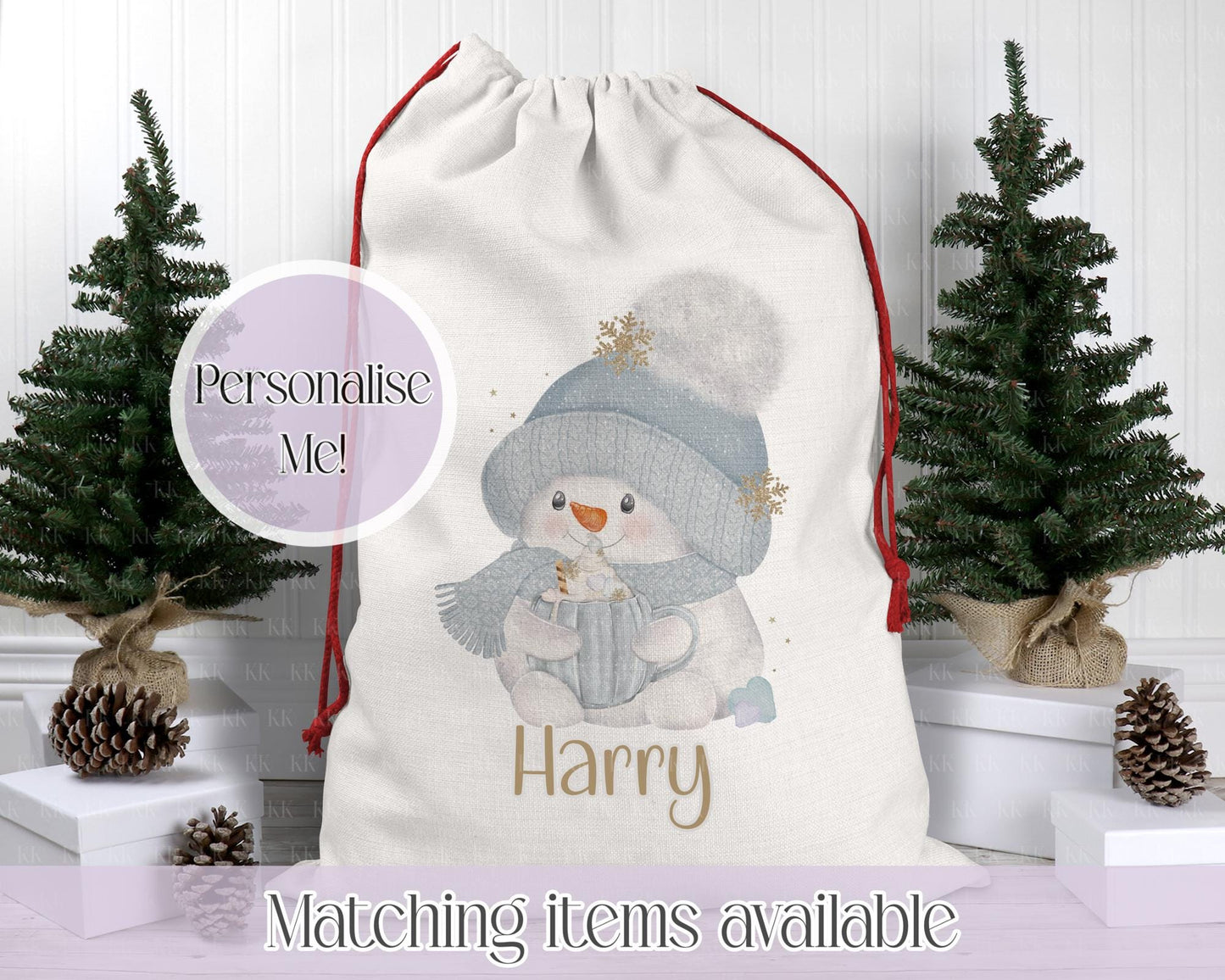 Personalised Snowman Christmas Sack β Winter Snowman Snowflake Design | 70 x 50cm | Custom Name Gift Bag - Santa Sack