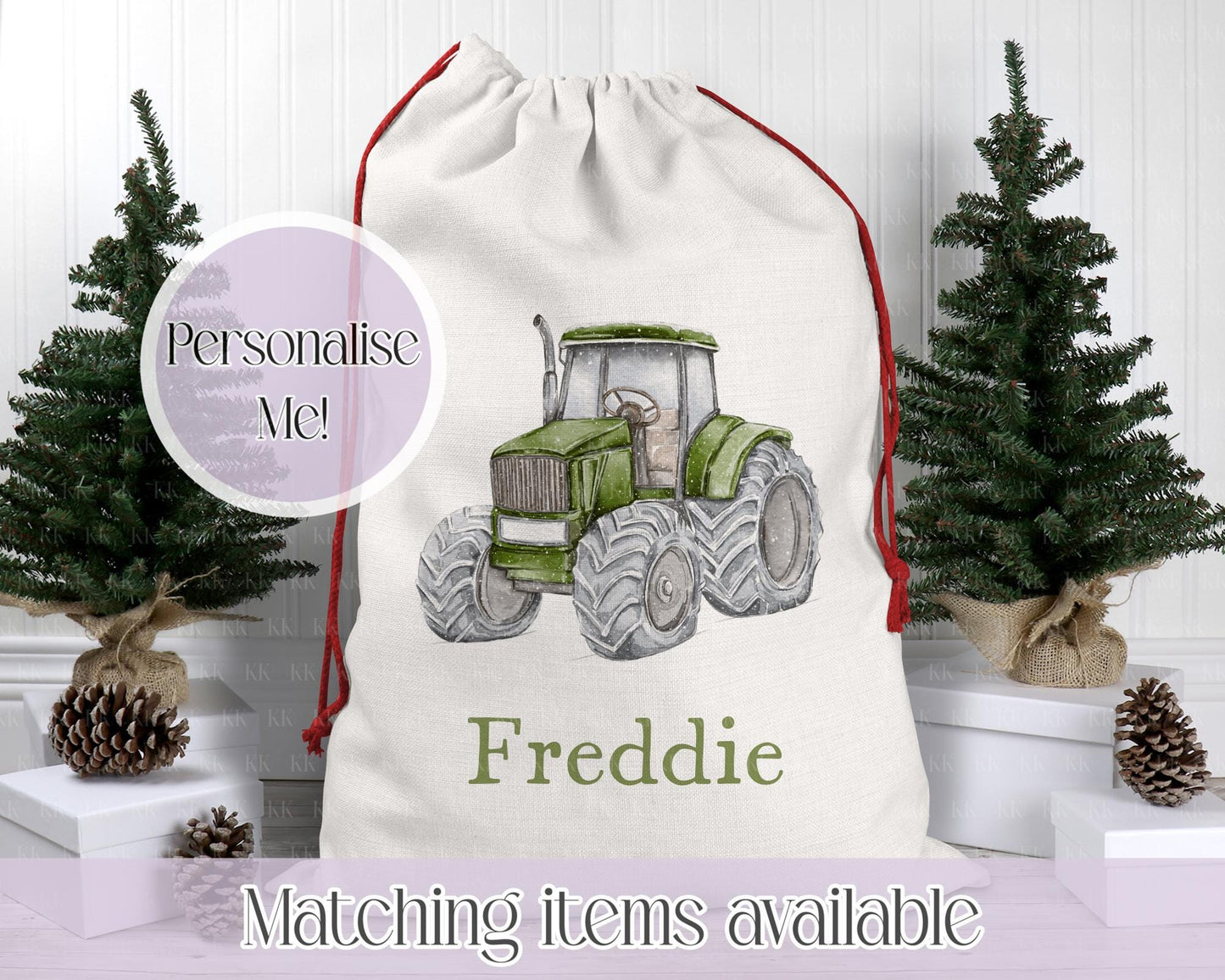 Personalised Tractor Christmas Sack β Snowy Hand drawn Tractor Design | 70 x 50cm | Custom Name Gift Bag - Santa Sack