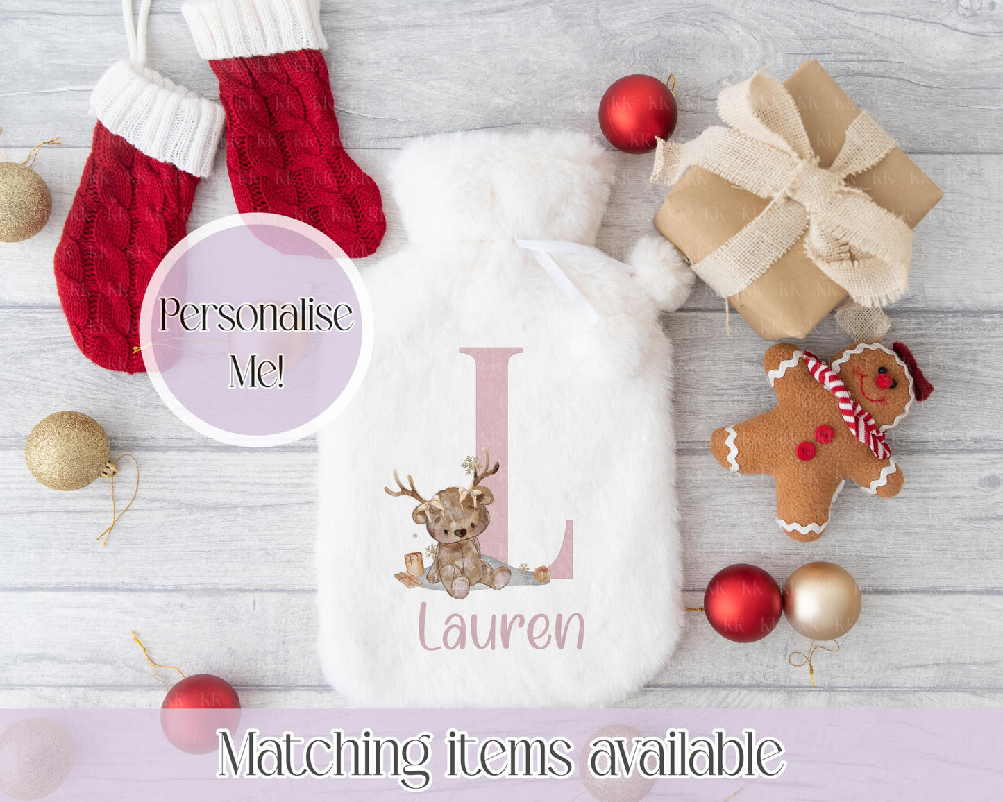 Personalised Reindeer Teddy Fluffy Hot Water Bottle with Faux Fur Cover – 2L Hot Water Bottle in Gift Box, Winter Warmer, Christmas Gift