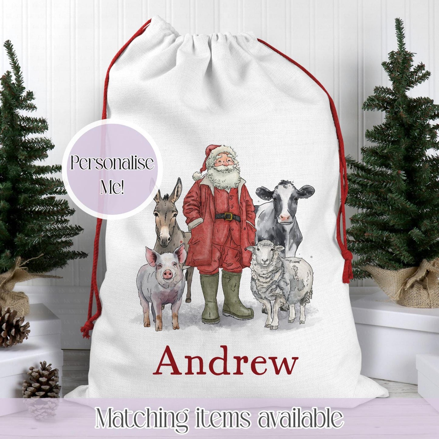 Personalised Christmas Sack β Christmas on the farm | 70 x 50cm | Custom Name Gift Bag - Santa Sack - farmer Christmas