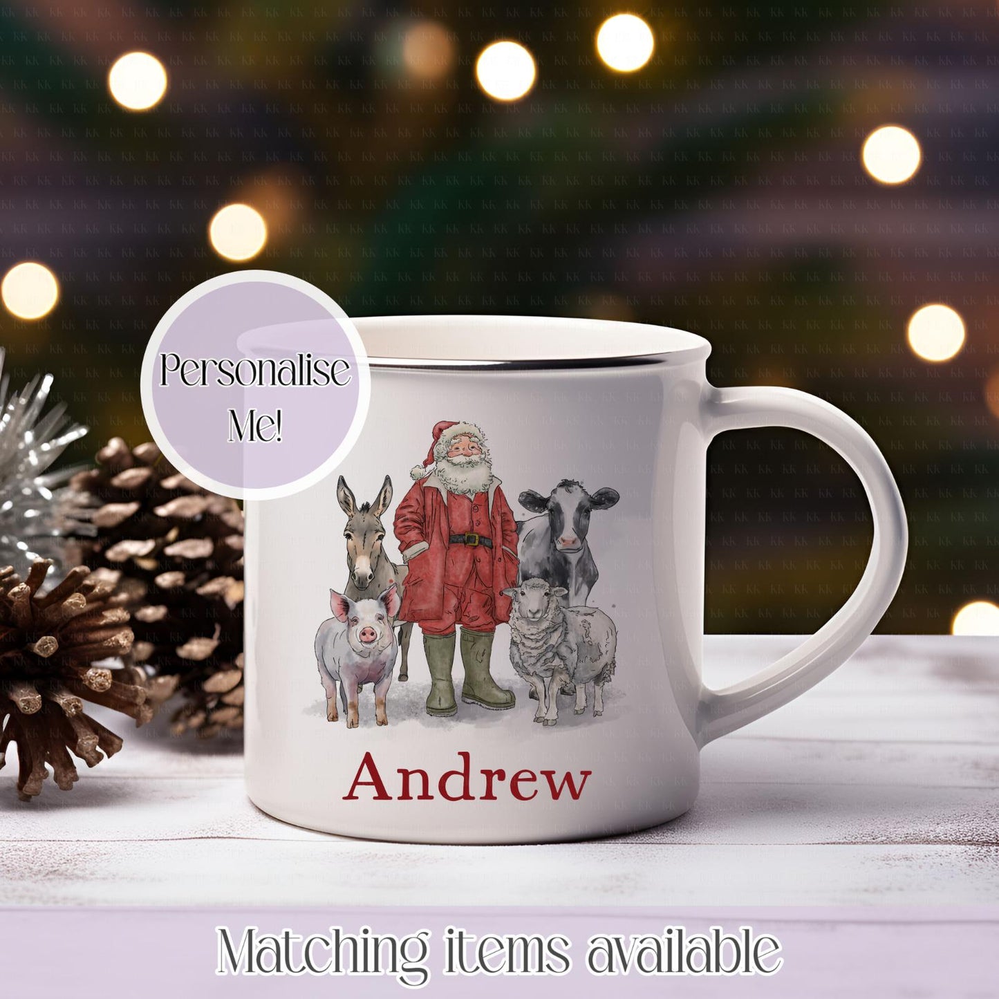 Personalised Christmas On The Farm Mug - Custom 11oz White or Enamel Mug - Highland Christmas Design - Christmas Stocking Filler - Farmer