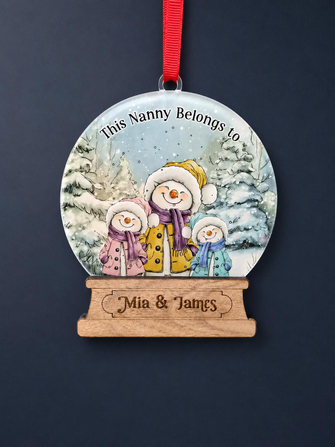 Personalised Snowman Family Christmas Bauble - Custom Christmas Ornament