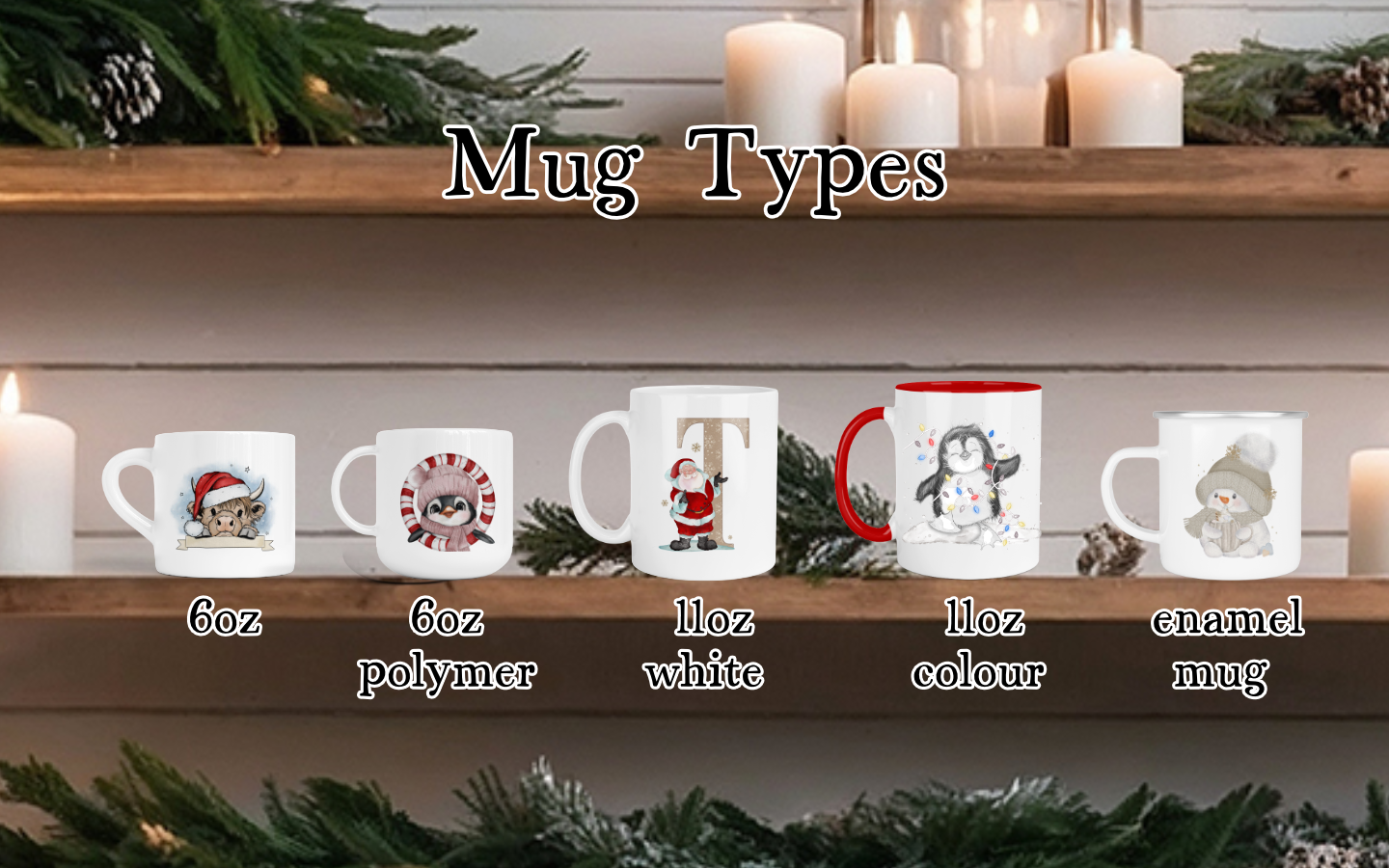 Personalised Cute Santa Illustration Mug – Enamel or Ceramic | Custom Name | Christmas Hot Chocolate Mug