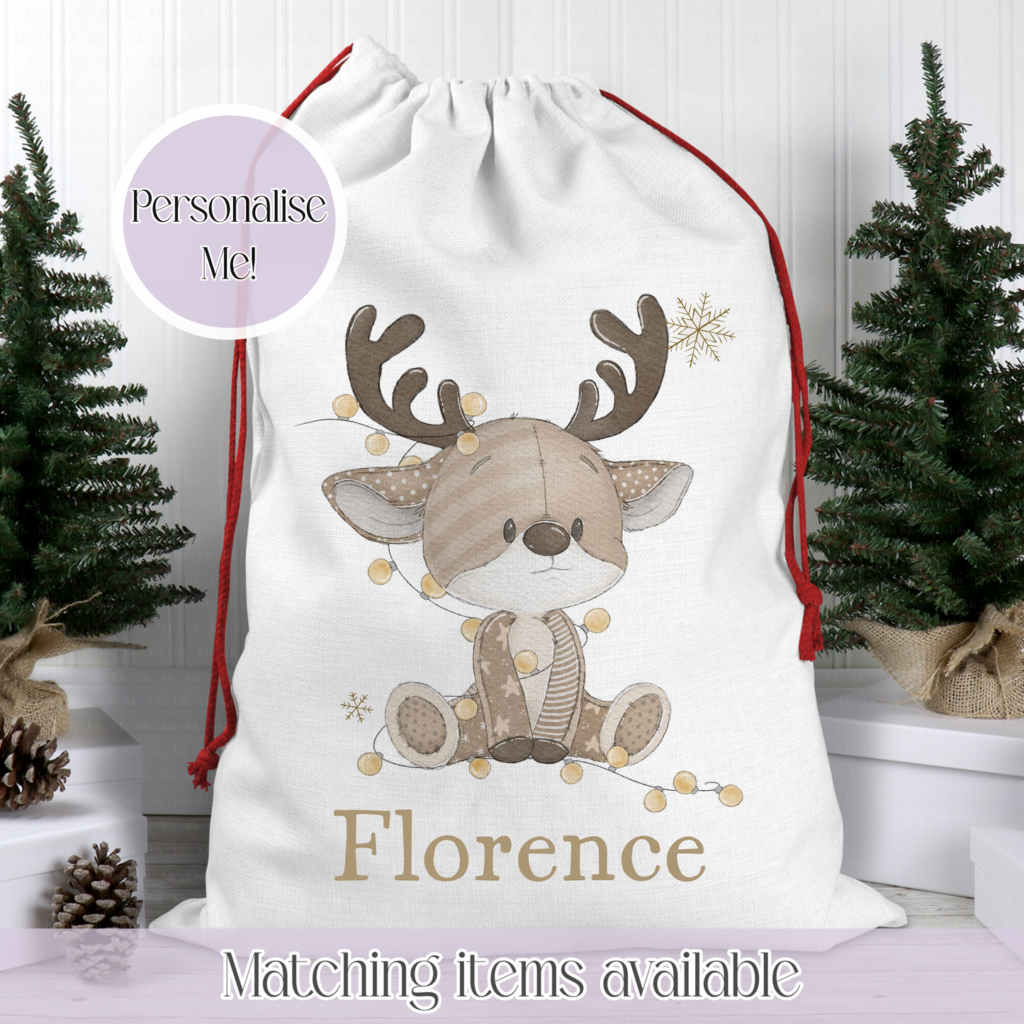 Christmas Reindeer Fairy Lights Santa Sack - Christmas Sack - 70 x 50 cm - custom name