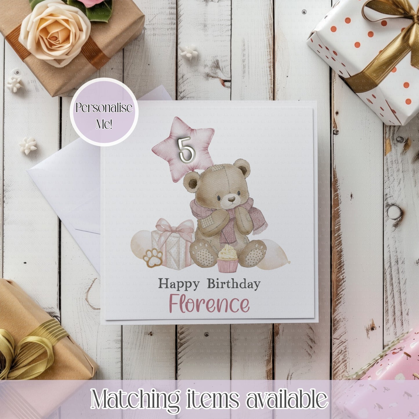 Teddy Bear Present Personalised Age Birthday Card - birthday card - custom card