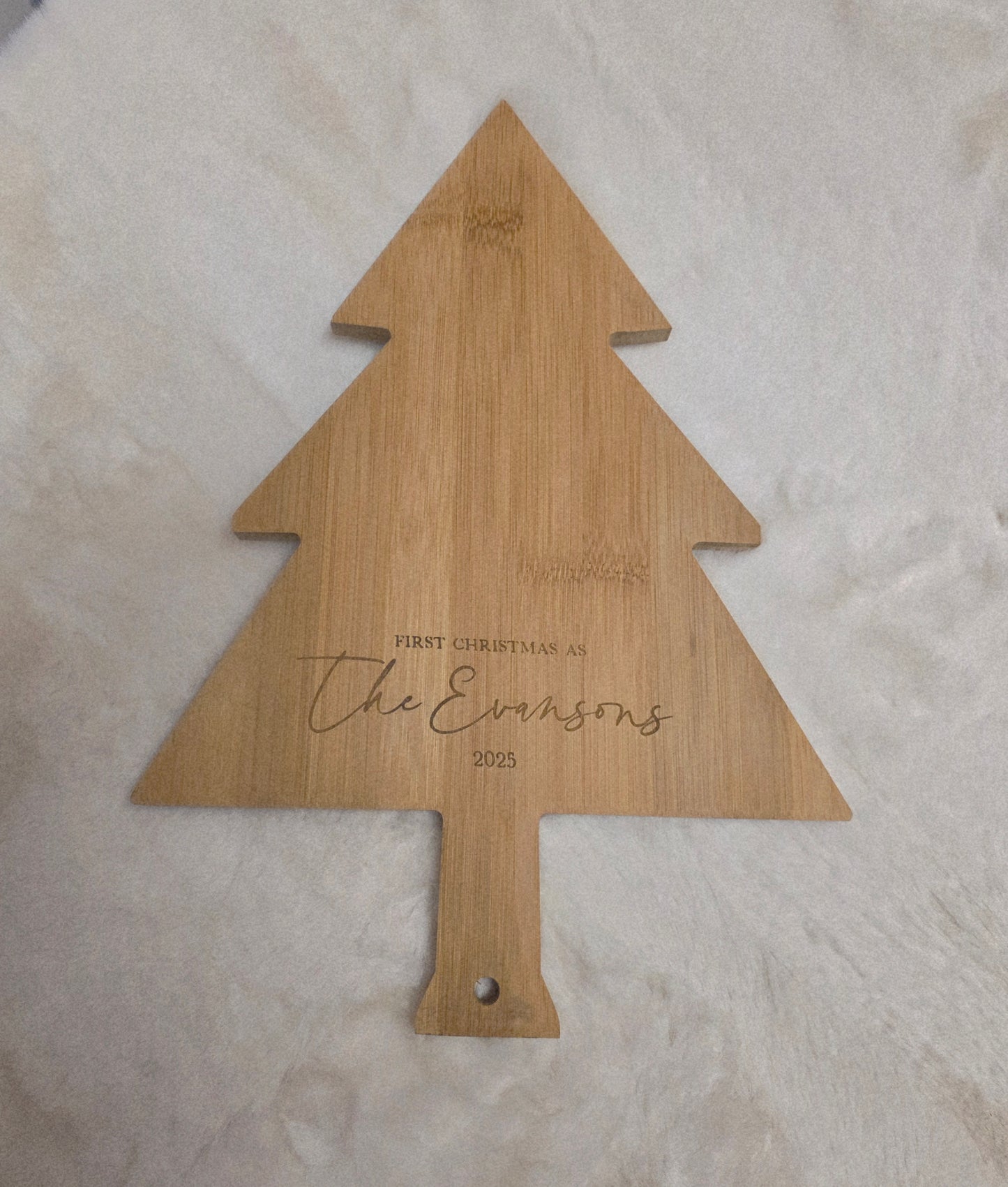 Christmas Tree Personalised Wooden Cheeseboard - first christmas married fully customised