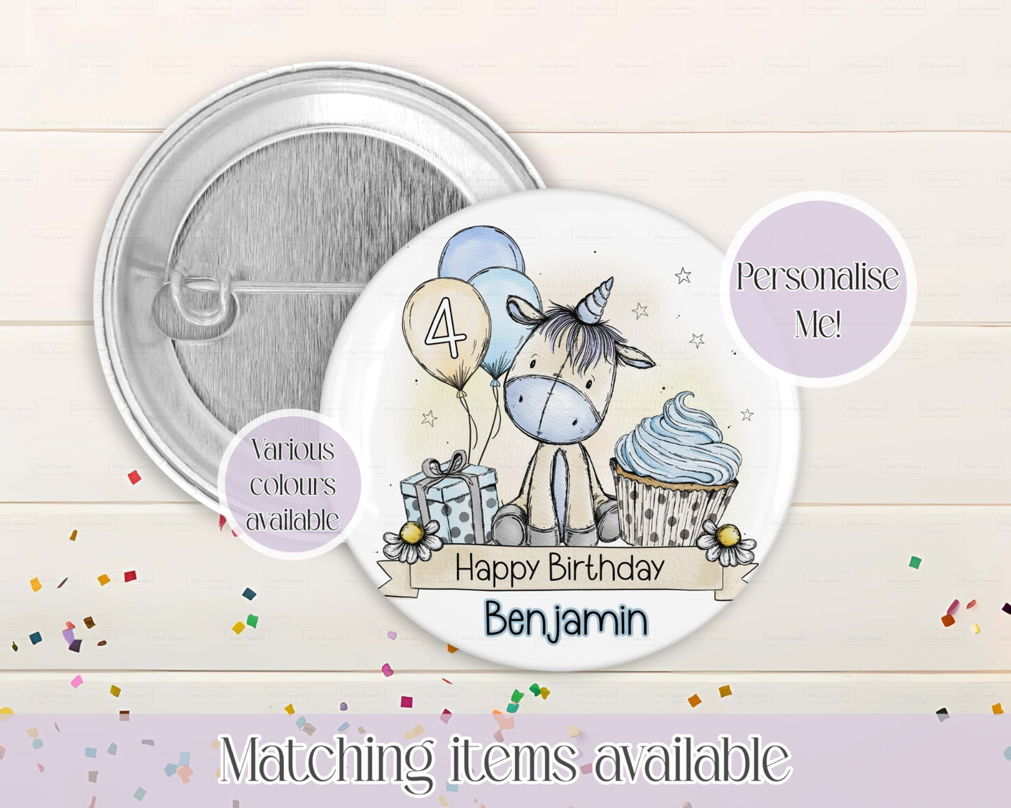 Unicorn Cute Personalised Birthday Badge - 58mm custom badge