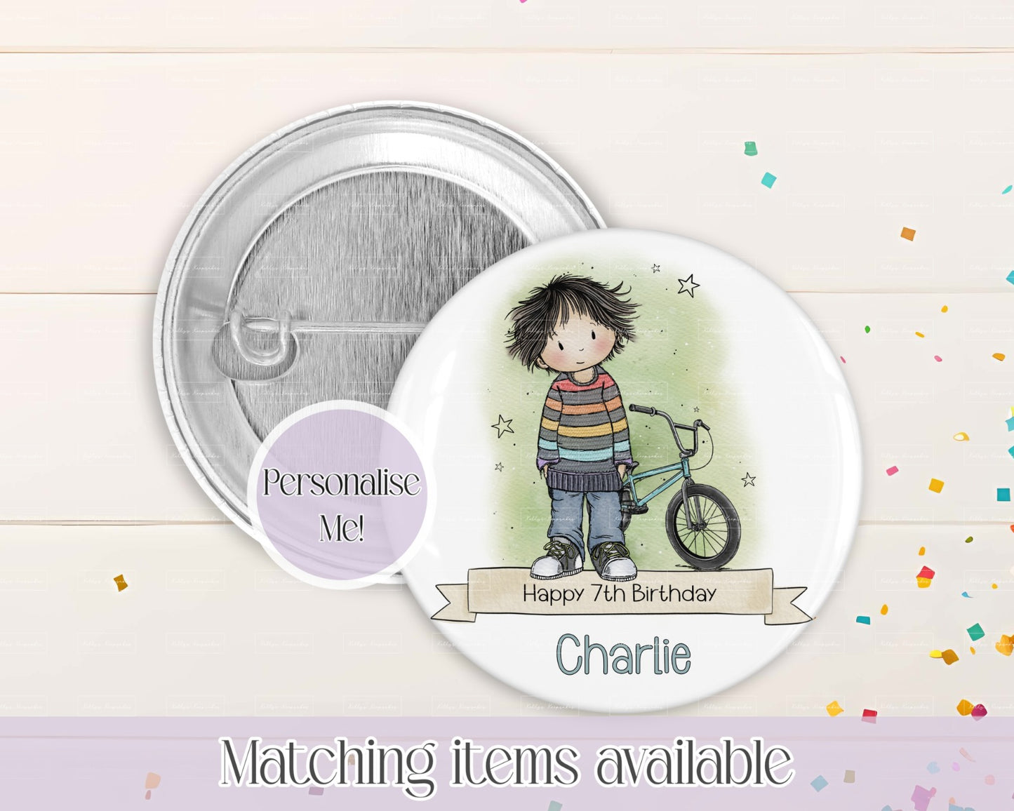 Personalised Boy Birthday Badge with Bmx - 58mm custom badge