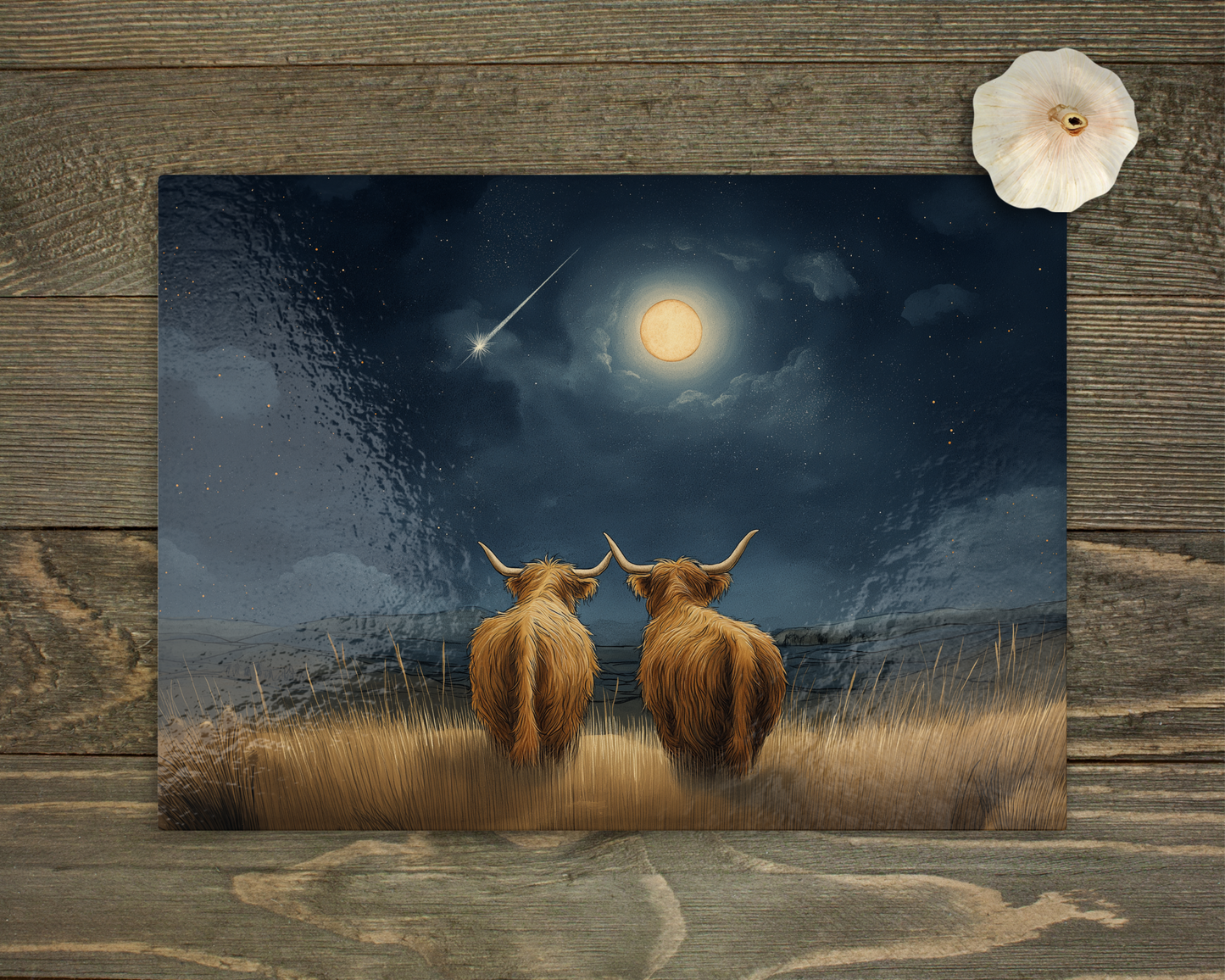 Highland Night sky Cow Glass Chopping Board - Worktop Saver- Highland cow - Country Kitchen Decor