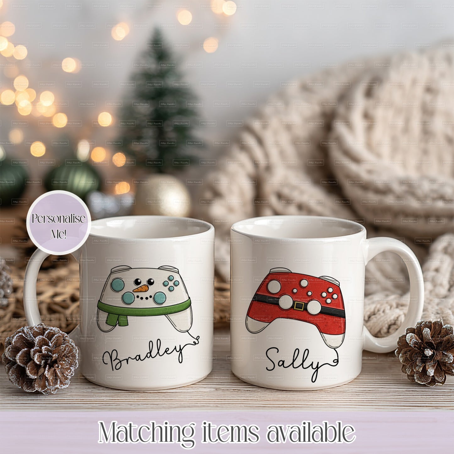 Personalised Christmas Themed Gamer Controller Mug– Enamel or Ceramic | Custom Name | Christmas Hot Chocolate Mug