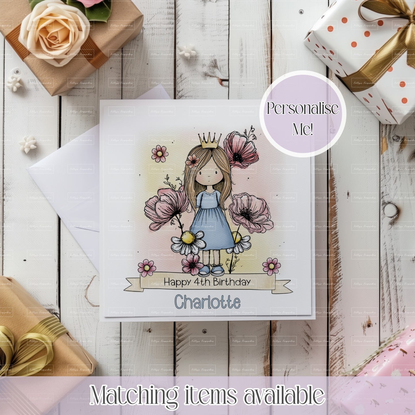Personalised Princess Girl Birthday Card – Custom Name & Age