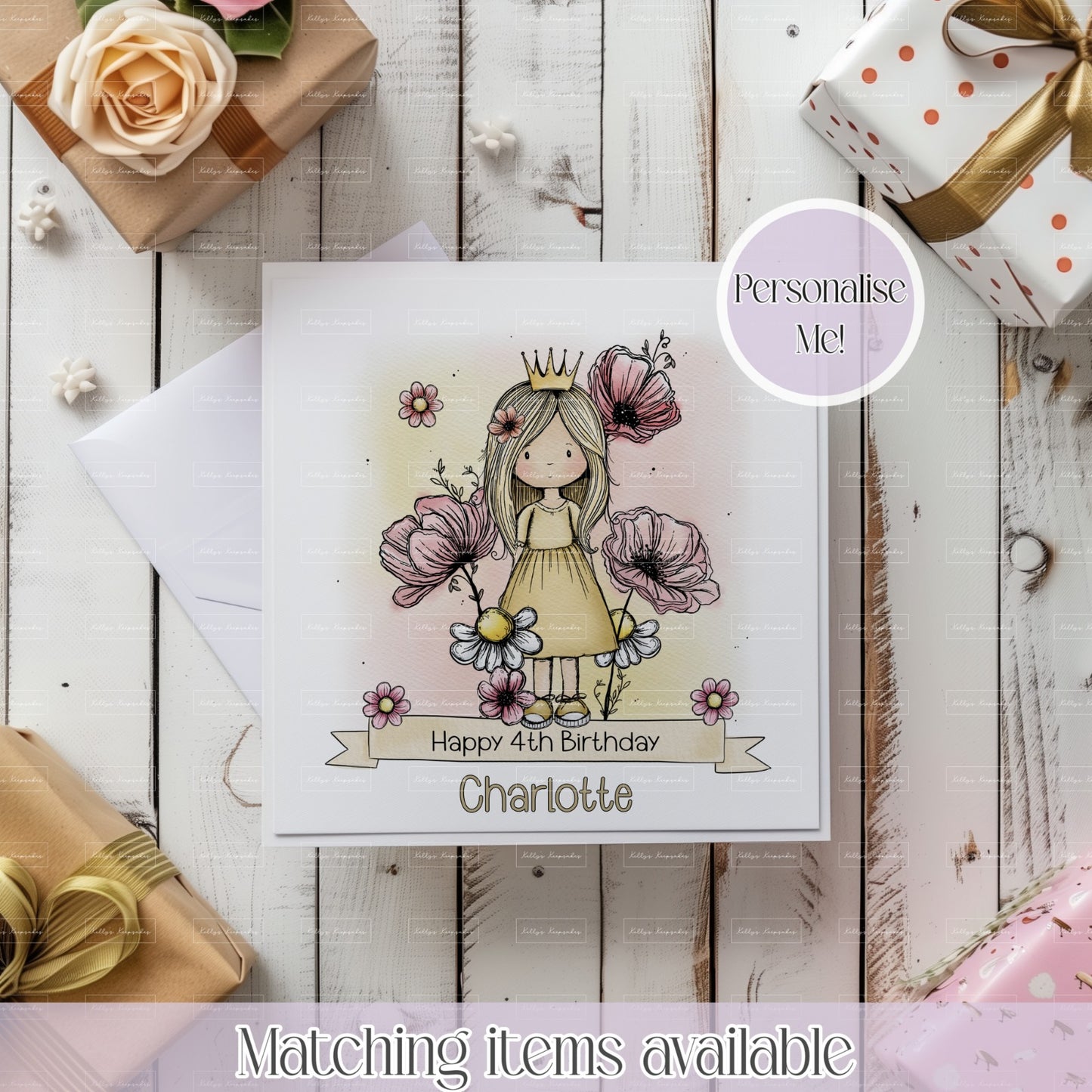 Personalised Princess Girl Birthday Card – Custom Name & Age