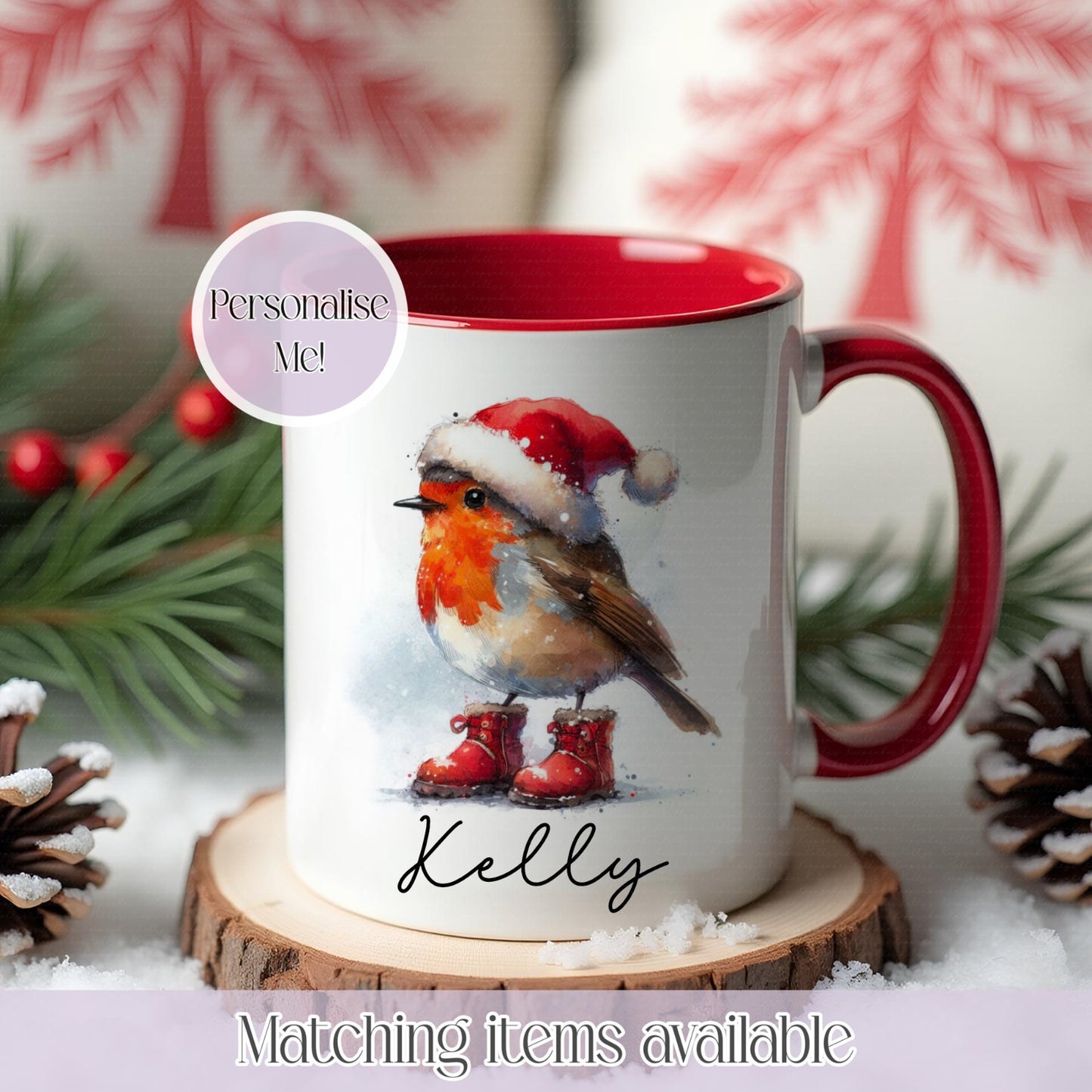 Personalised Robin or Blue tit christmas mug - Robin in christmas hat - stocking filler