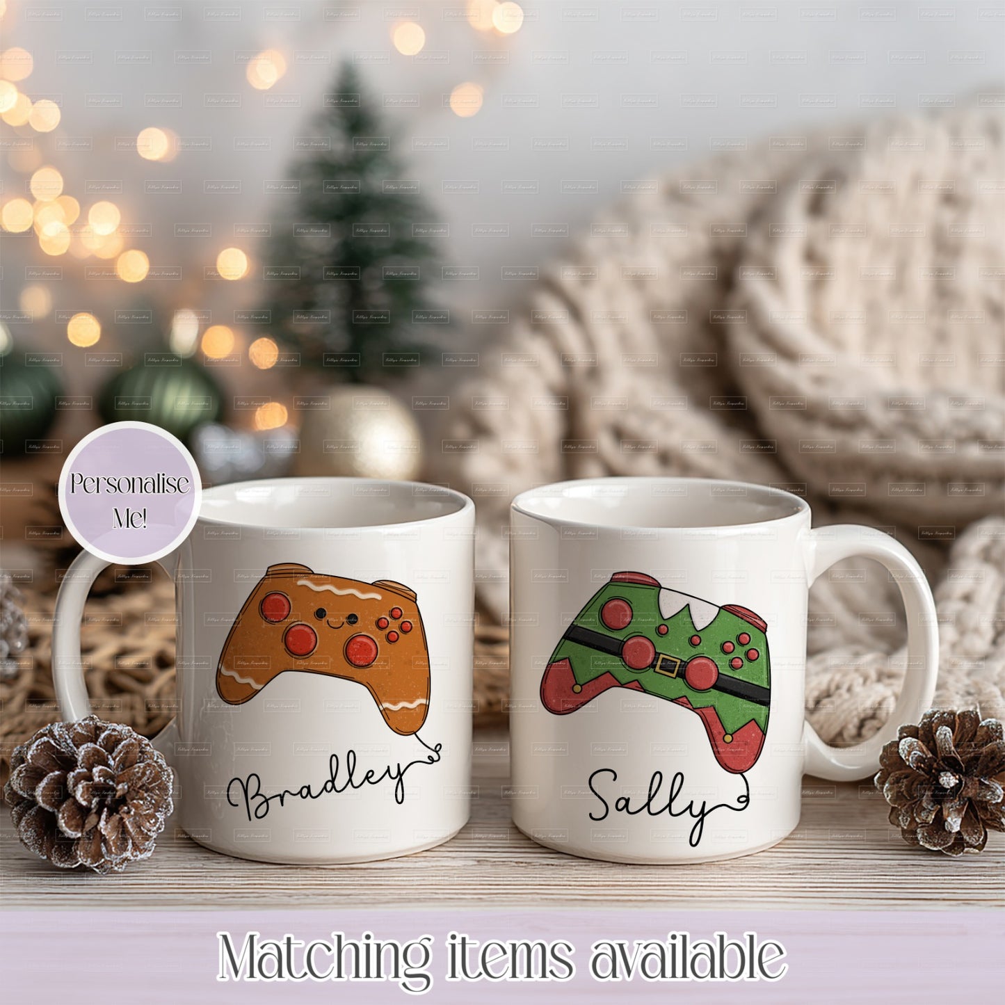 Personalised Christmas Themed Gamer Controller Mug– Enamel or Ceramic | Custom Name | Christmas Hot Chocolate Mug