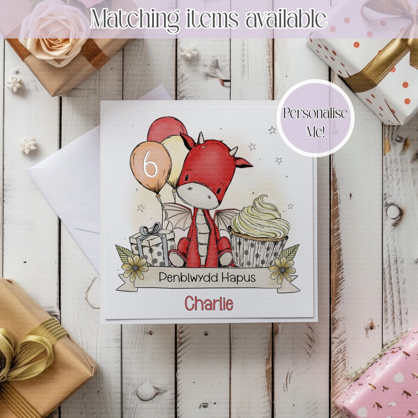 Cute Dragon Personalised Birthday Card - birthday card - custom name and age