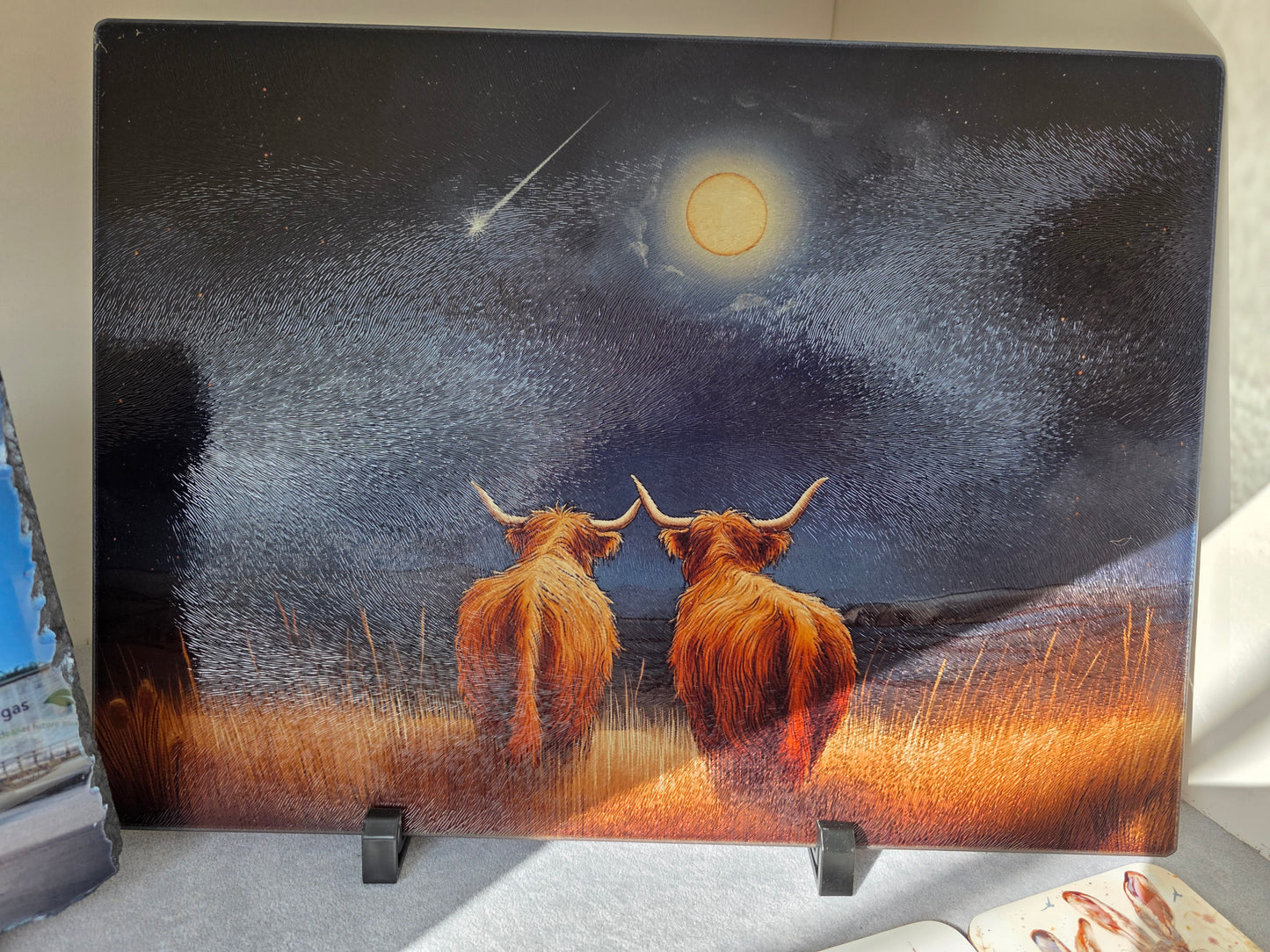 Highland Night sky Cow Glass Chopping Board - Worktop Saver- Highland cow - Country Kitchen Decor
