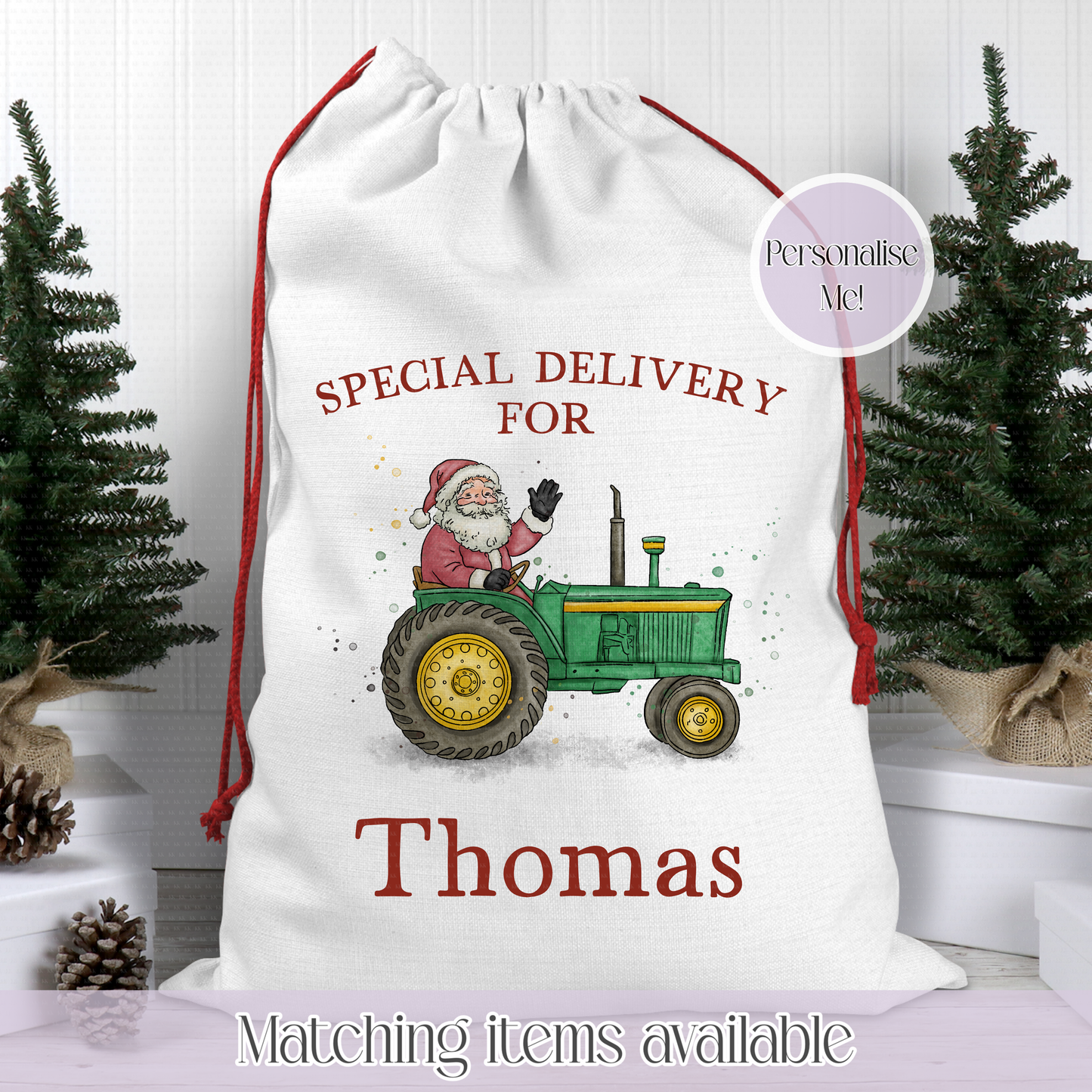 Christmas Farmer Christmas Tractor Santa Sack - Christmas Sack - 70 x 50 cm - custom name