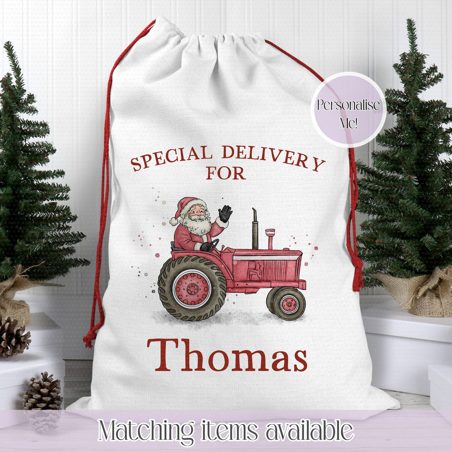 Christmas Farmer Christmas Tractor Santa Sack - Christmas Sack - 70 x 50 cm - custom name