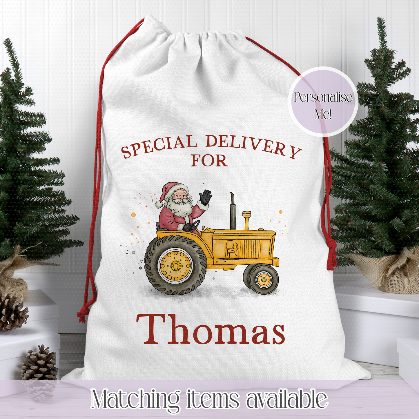 Christmas Farmer Christmas Tractor Santa Sack - Christmas Sack - 70 x 50 cm - custom name