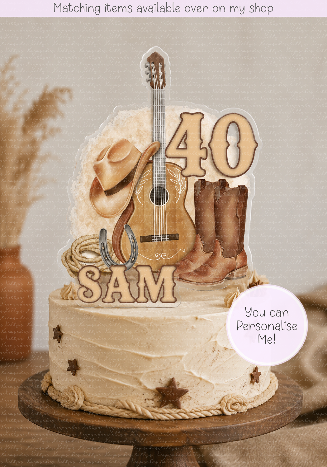 Personalised country music age cake topper - acrylic printed keep it country cake topper - custom cake decoration - cowgirl or cowboy