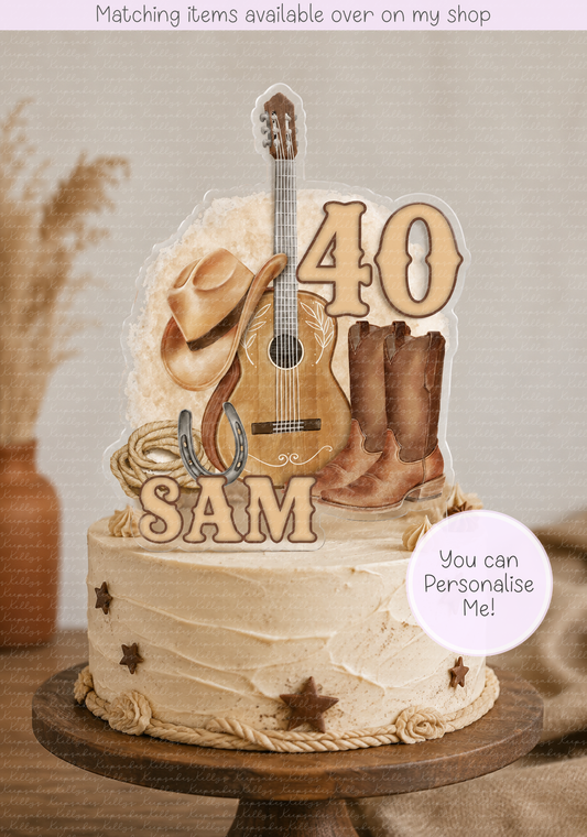 Personalised country music age cake topper - acrylic printed keep it country cake topper - custom cake decoration - cowgirl or cowboy