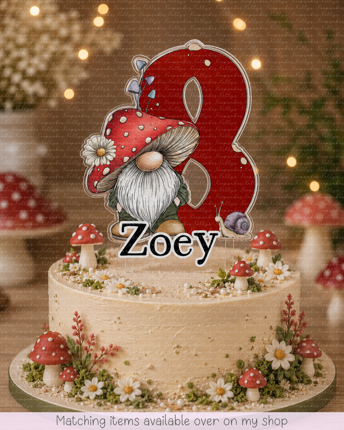 Personalised Toadstool Gnome cake topper - acrylic printed Gonk Mushroomcake topper - custom cake decoration
