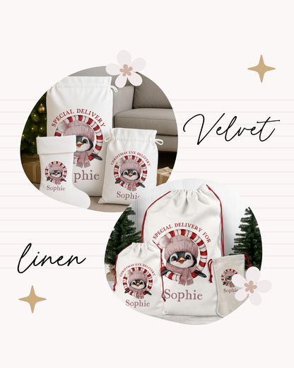 Quirky Christmas Polar Bear Santa Sack - Christmas Personalised Sack - 2 SIZES - 2 TYPES