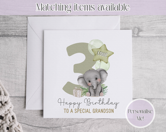 Jungle Animal Age  Personalised Age Birthday Card - fully customised- kids cards Giraffe - Elephant - Monkey - Zebra - Lion