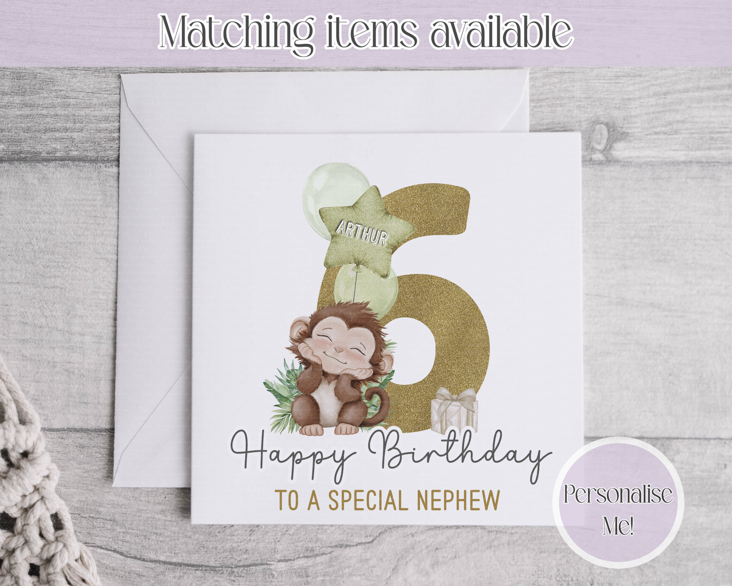 Jungle Animal Age  Personalised Age Birthday Card - fully customised- kids cards Giraffe - Elephant - Monkey - Zebra - Lion