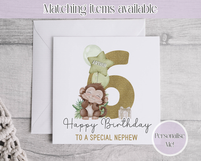 Jungle Animal Age  Personalised Age Birthday Card - fully customised- kids cards Giraffe - Elephant - Monkey - Zebra - Lion