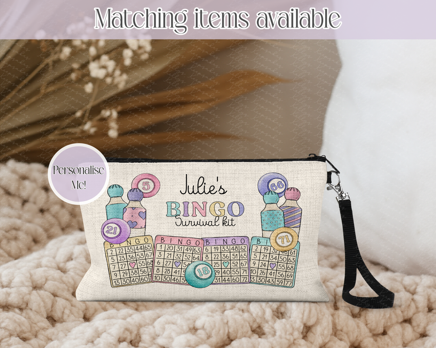 Personalised Bingo Survival Kit Pouch – Custom Name Bingo Bag – Bingo Lover Gift – Bingo Accessories Pouch