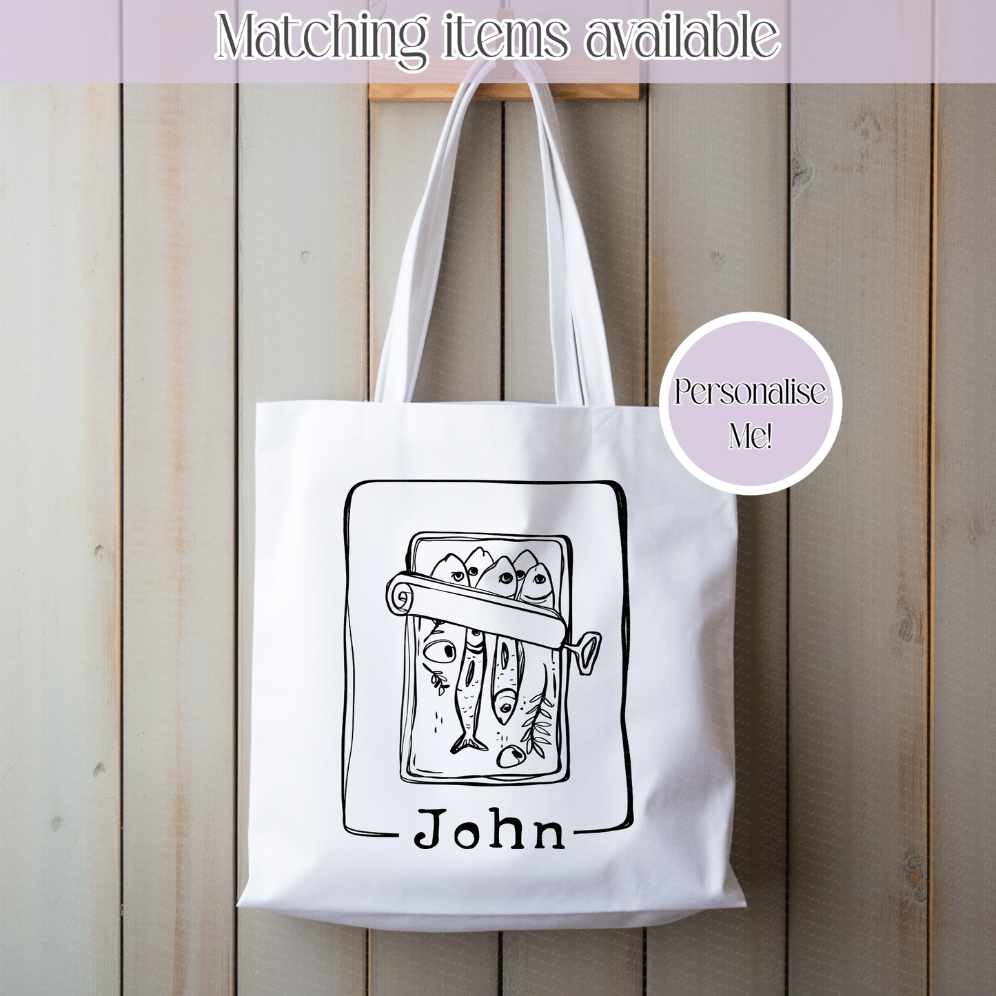 Personalised Sardine Tote Bag - Custom Fish Tote bag - Various Options