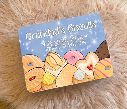 Personalised Nanny's Biscuit Tin choice of colour – Two Size Options - to be shared with - Choice of names