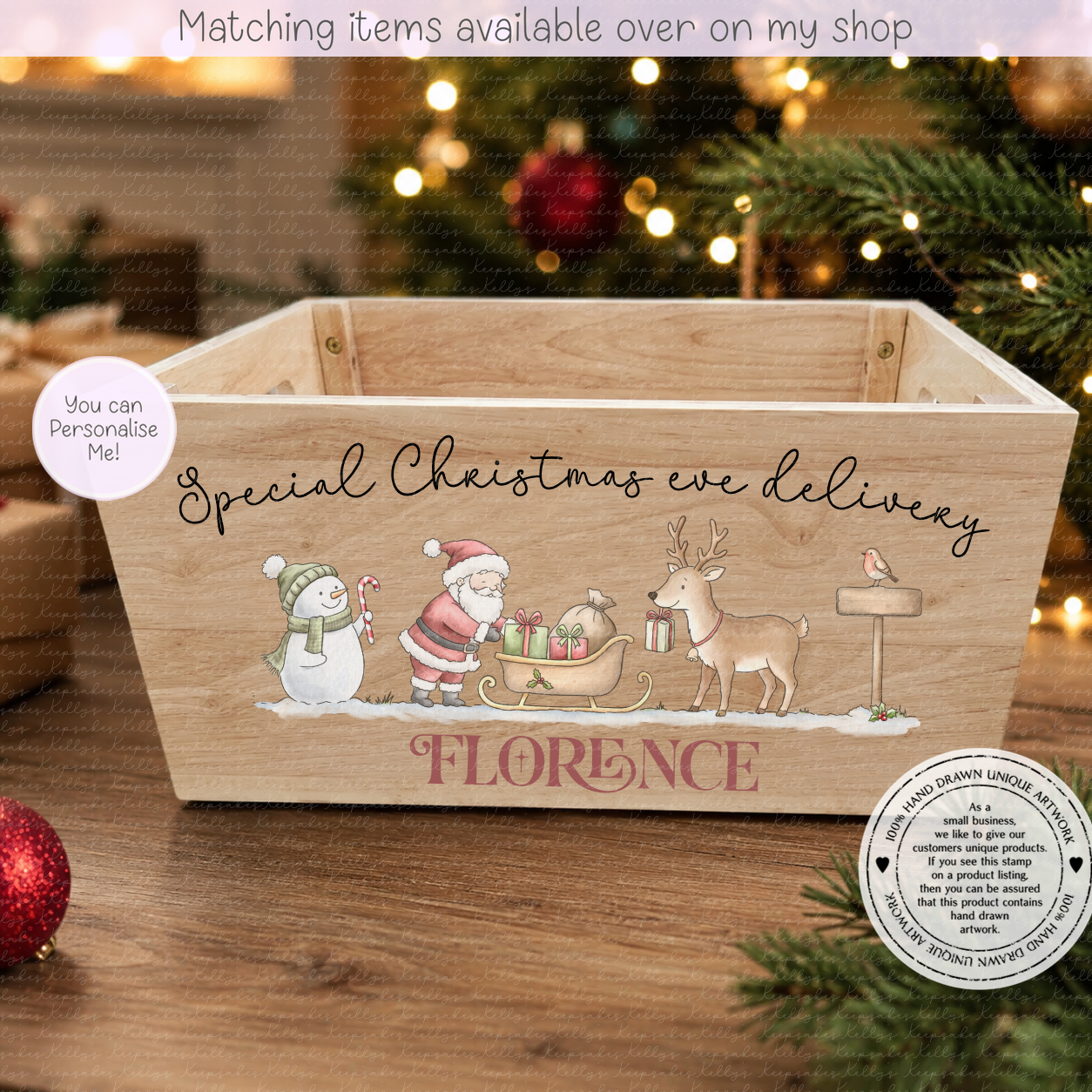 Personalised Santa & Friends wooden printed Christmas eve crate -Christmas even custom hamper - for kids