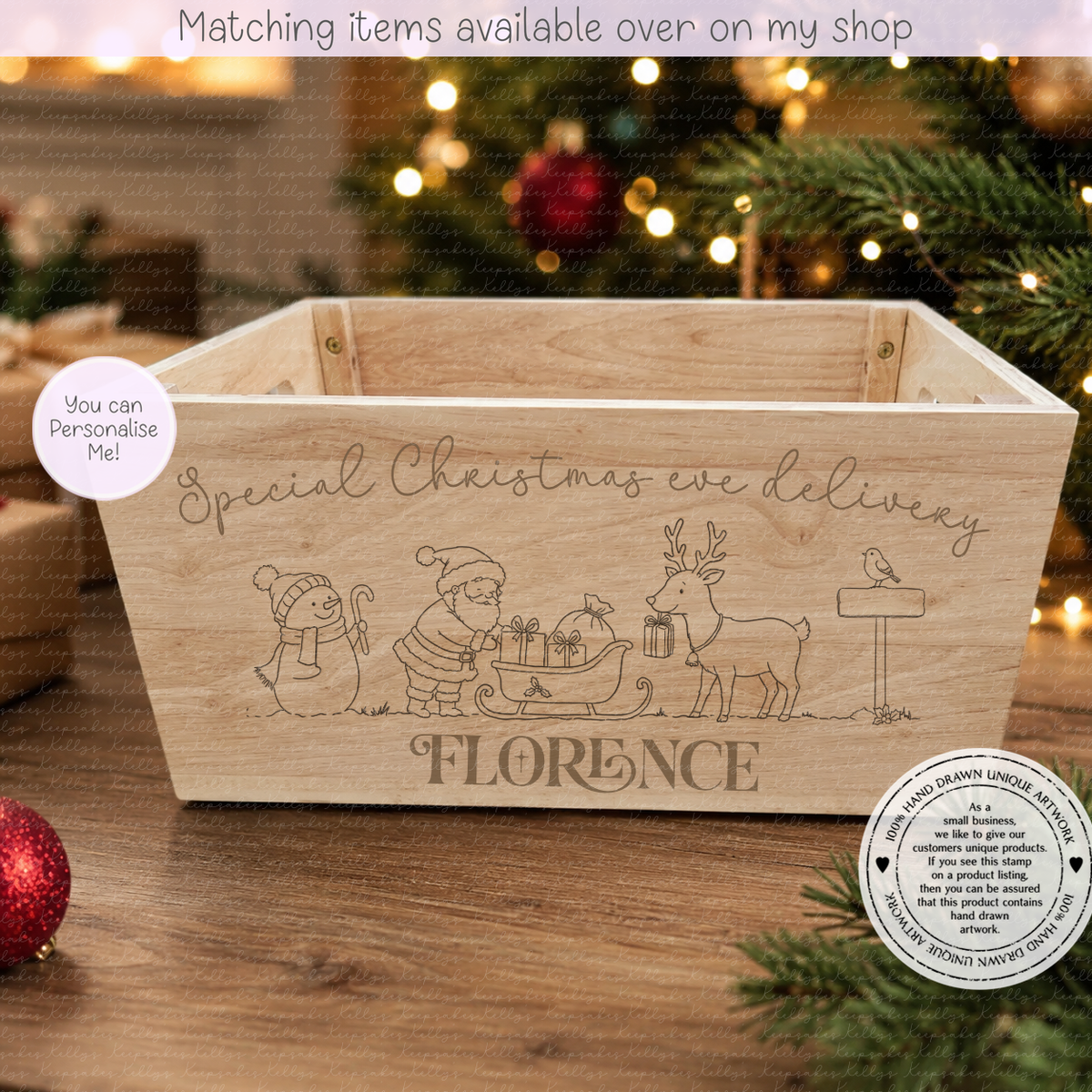 Personalised Santa & Friends wooden engraved Christmas eve crate -Christmas even custom hamper - for kids