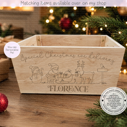 Personalised Santa & Friends wooden engraved Christmas eve crate -Christmas even custom hamper - for kids
