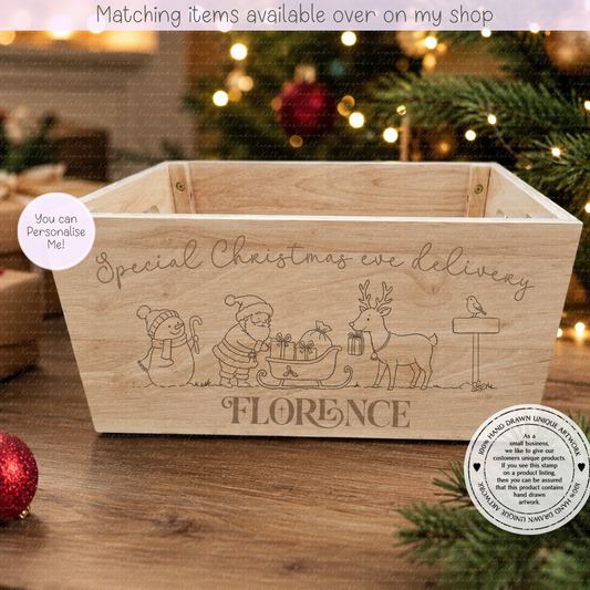 Personalised Santa & Friends wooden engraved Christmas eve crate -Christmas even custom hamper - for kids