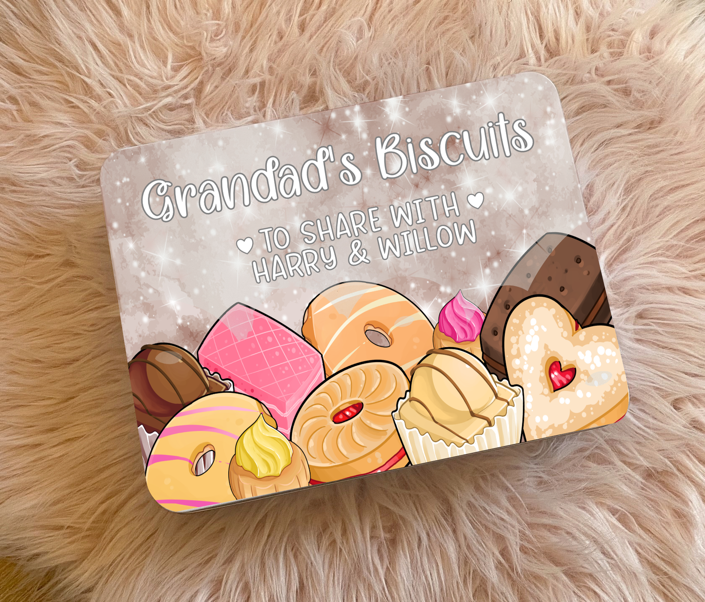 Personalised Nanny's Biscuit Tin choice of colour – Two Size Options - to be shared with - Choice of names