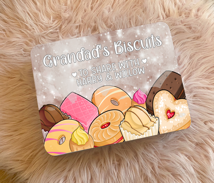 Personalised Nanny's Biscuit Tin choice of colour – Two Size Options - to be shared with - Choice of names