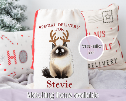 Personalised Cat Santa Present Sack- Treat Sack- Christmas Sack- For The Cat - Santa Sack