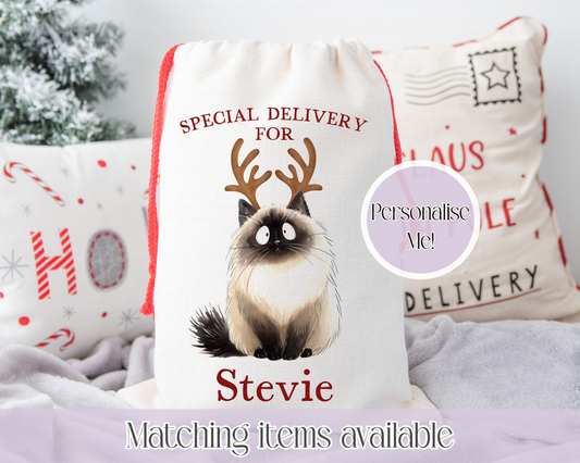 Personalised Cat Santa Present Sack- Treat Sack- Christmas Sack- For The Cat - Santa Sack