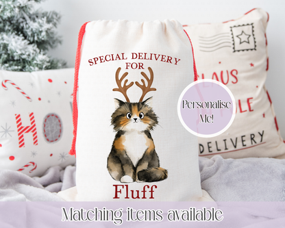 Personalised Cat Santa Present Sack- Treat Sack- Christmas Sack- For The Cat - Santa Sack